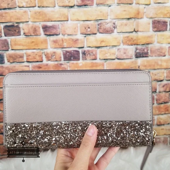 Glitter Silver Grey Taupe New Kate spade Neda Greta Court Wallet Cityscape